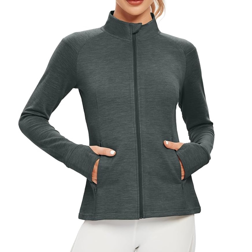 Women's Gray UPF 50+ Fleece Zip-Up Jacket With Thumb Holes